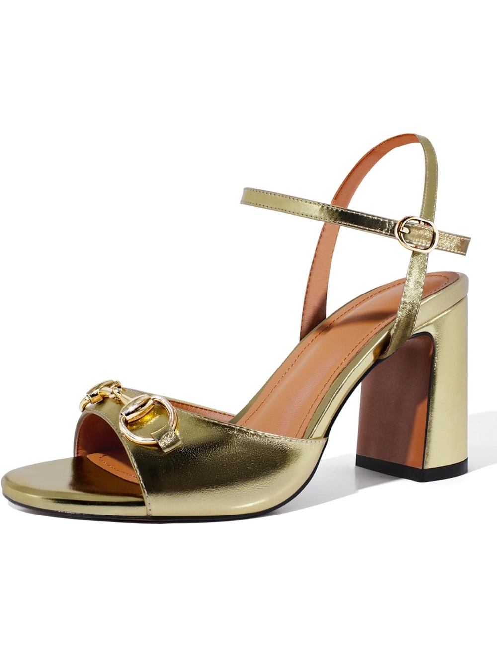 iadore Women Fashion High Block Heel Shoes Strappy with Buckle Fashion Studded